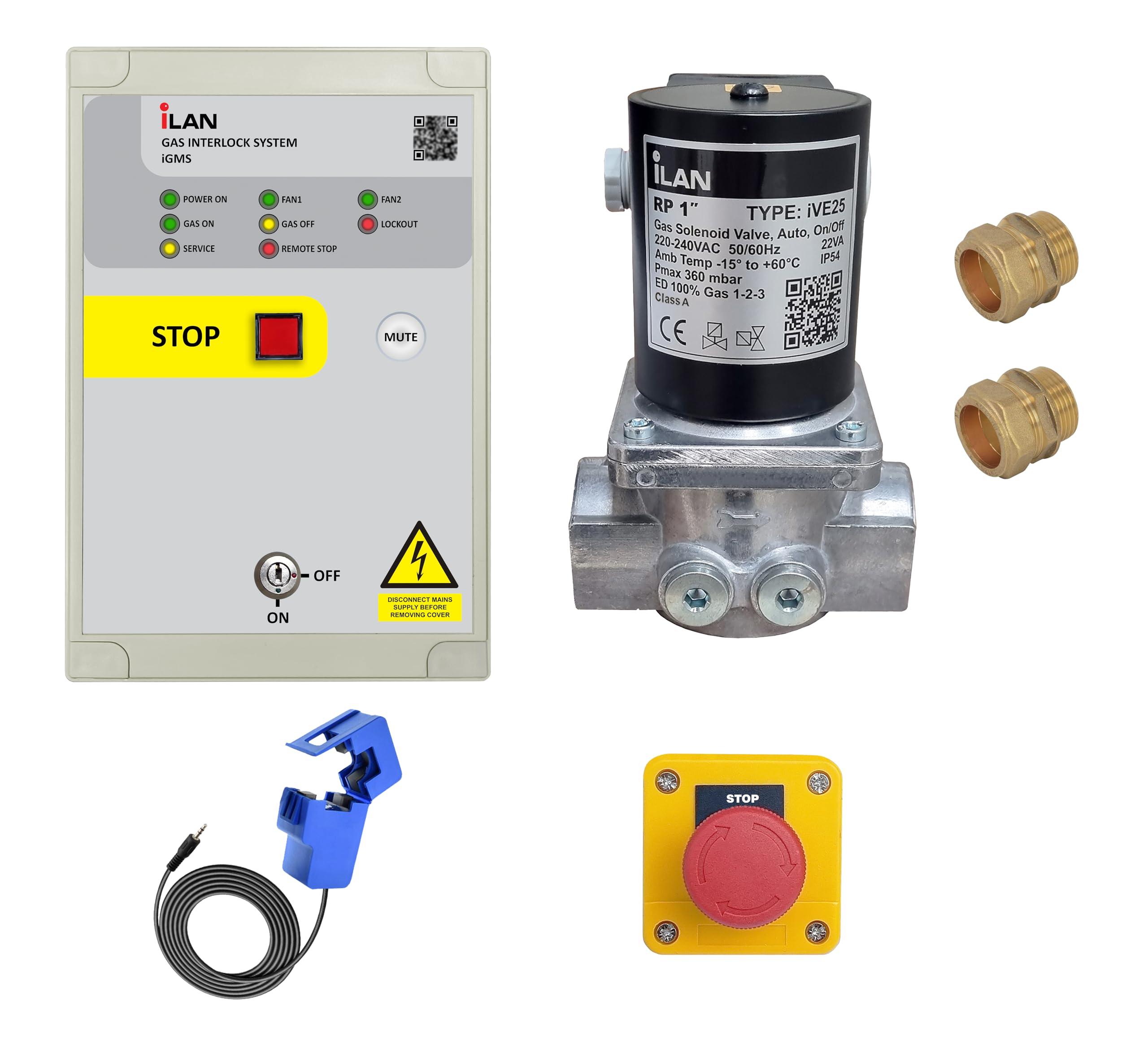 Ilan Igms Gas Interlock System Kit With Built-In & External Fan Current Clamp Sensors Including Gas Solenoid Valve 1" (28Mm)