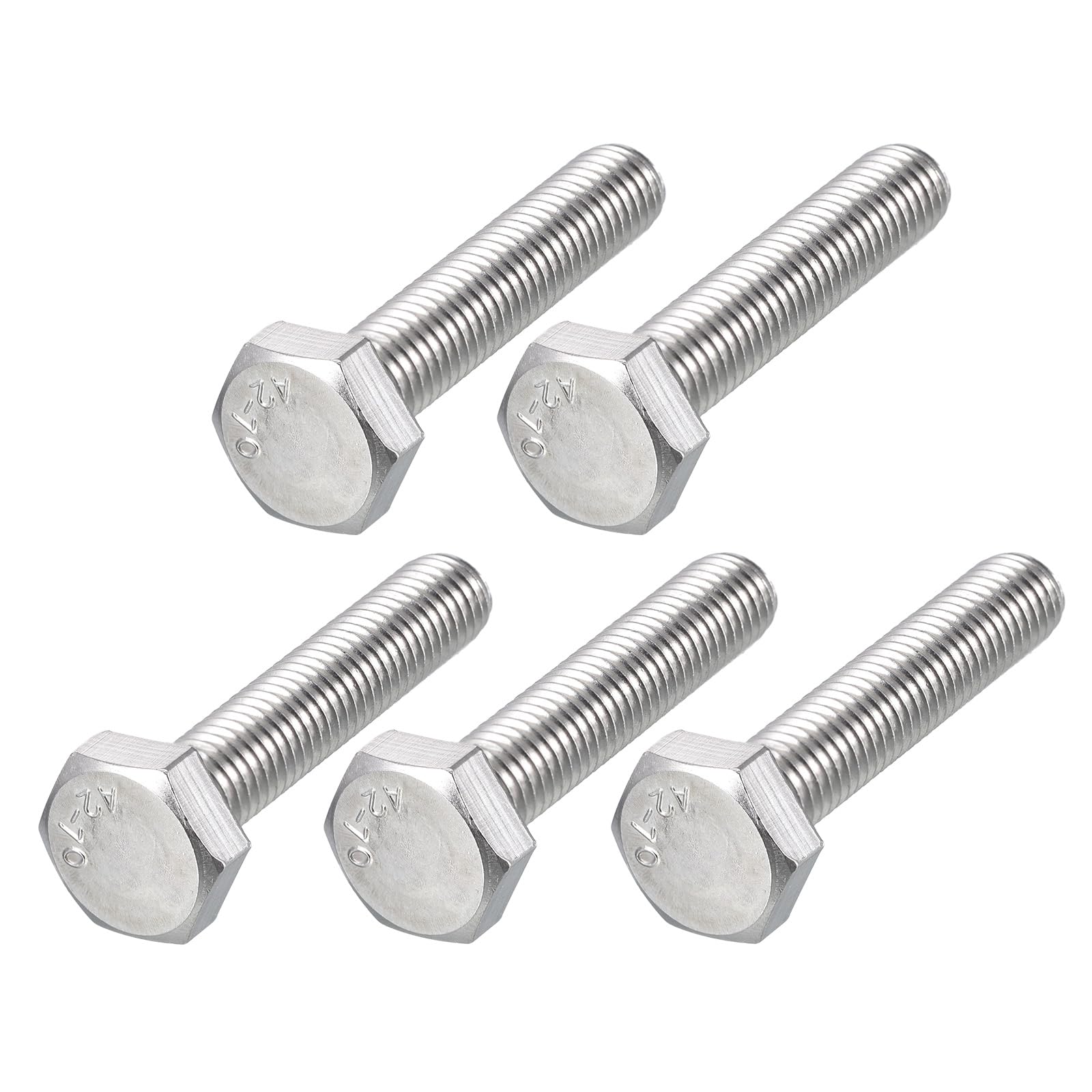 METALLIXITY Hex Bolts (M10-1.5x50mm) 5Pcs, 304 Stainless Steel Coarse Fully Threaded Hex Head Screw Bolt Machine Screws
