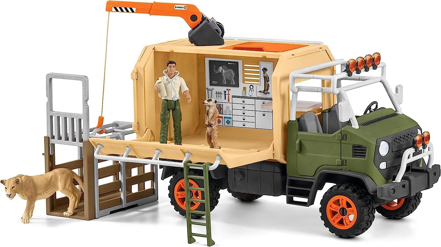 Schleich Wild Life - 45 PC Animal Rescue Toy Truck Playset - With Ranger Tom Action Figure, Lion and Meerkat Figures - Screen-Free Safari Adventure Play Set - Wild Animal Toys for Kids Ages 3+ | 42475