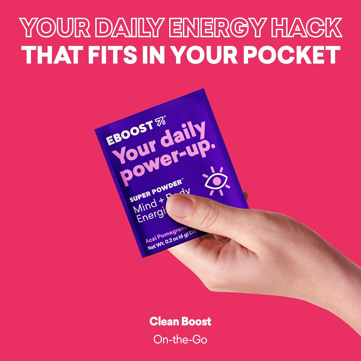 EBOOST SUPER POWDER Drink Mix - Acai Pomegranate 0.2 oz 20 Pack Hydration Energizer Electrolytes Powder - 13 Vitamins & Minerals - 110 mg Caffeine - 0 Added Sugar - No Artificial Flavors or Sweeteners