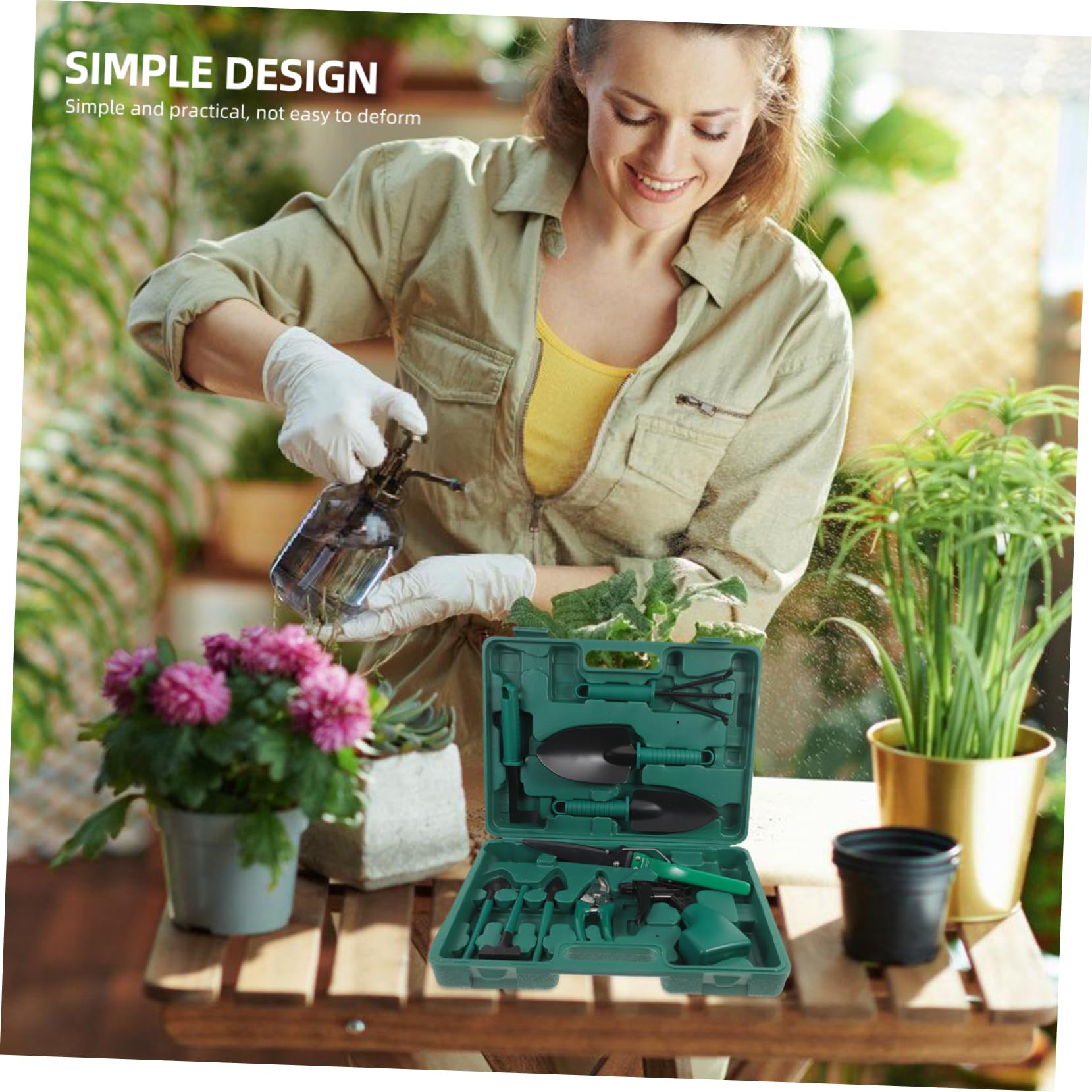 Kit de Herramientas de Jardinería 10 Piezas con Rastrillo, Pala y Tijeras, en Funda de Transporte para Cultivo y Mantenimiento del Jardín