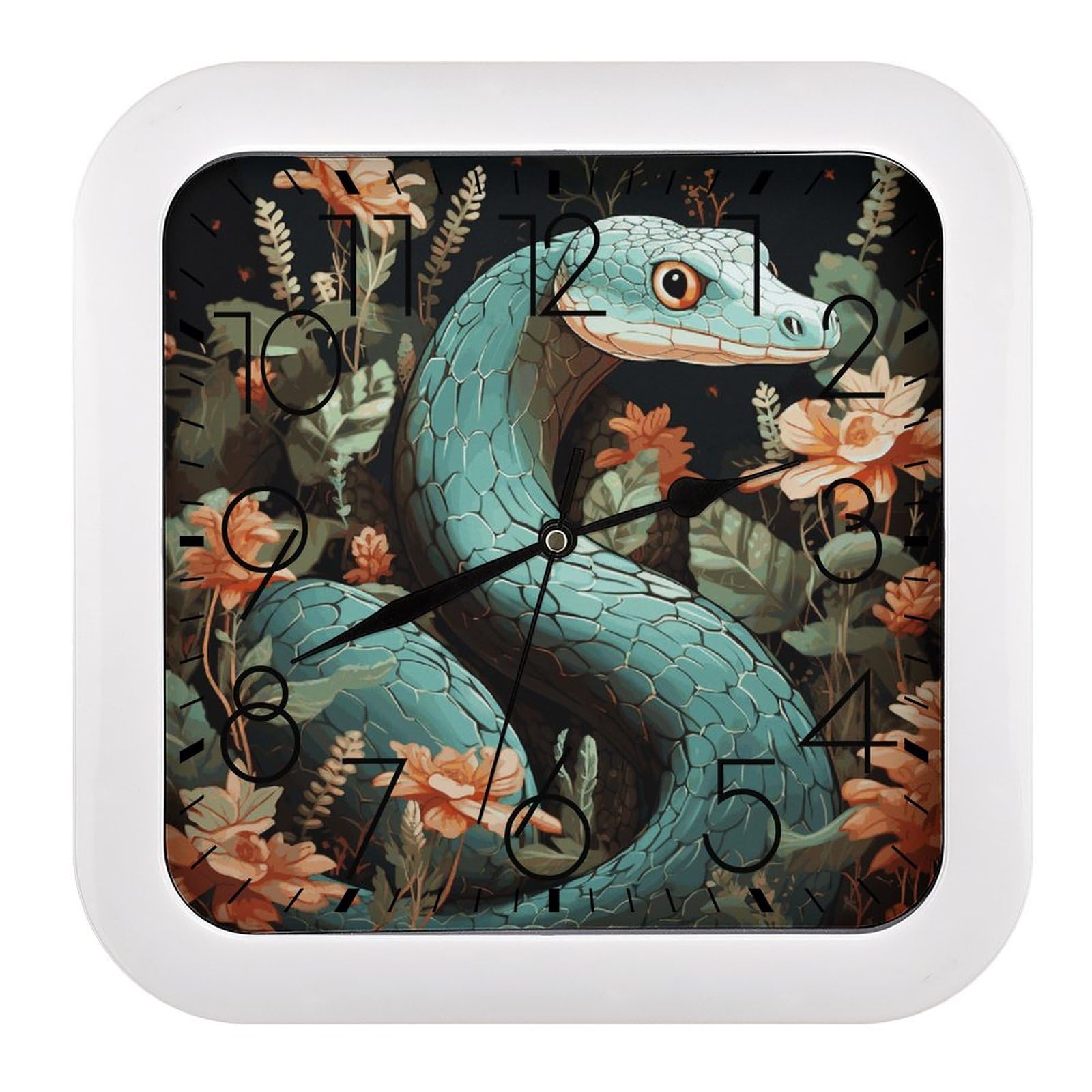 Horloge murale pour salon et bureau motif serpent fleur