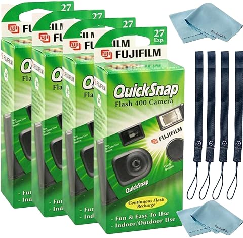 Fujifilm QuickSnap Flash 400 Disposable 35mm Camera (4-Pack with Hand Straps...
