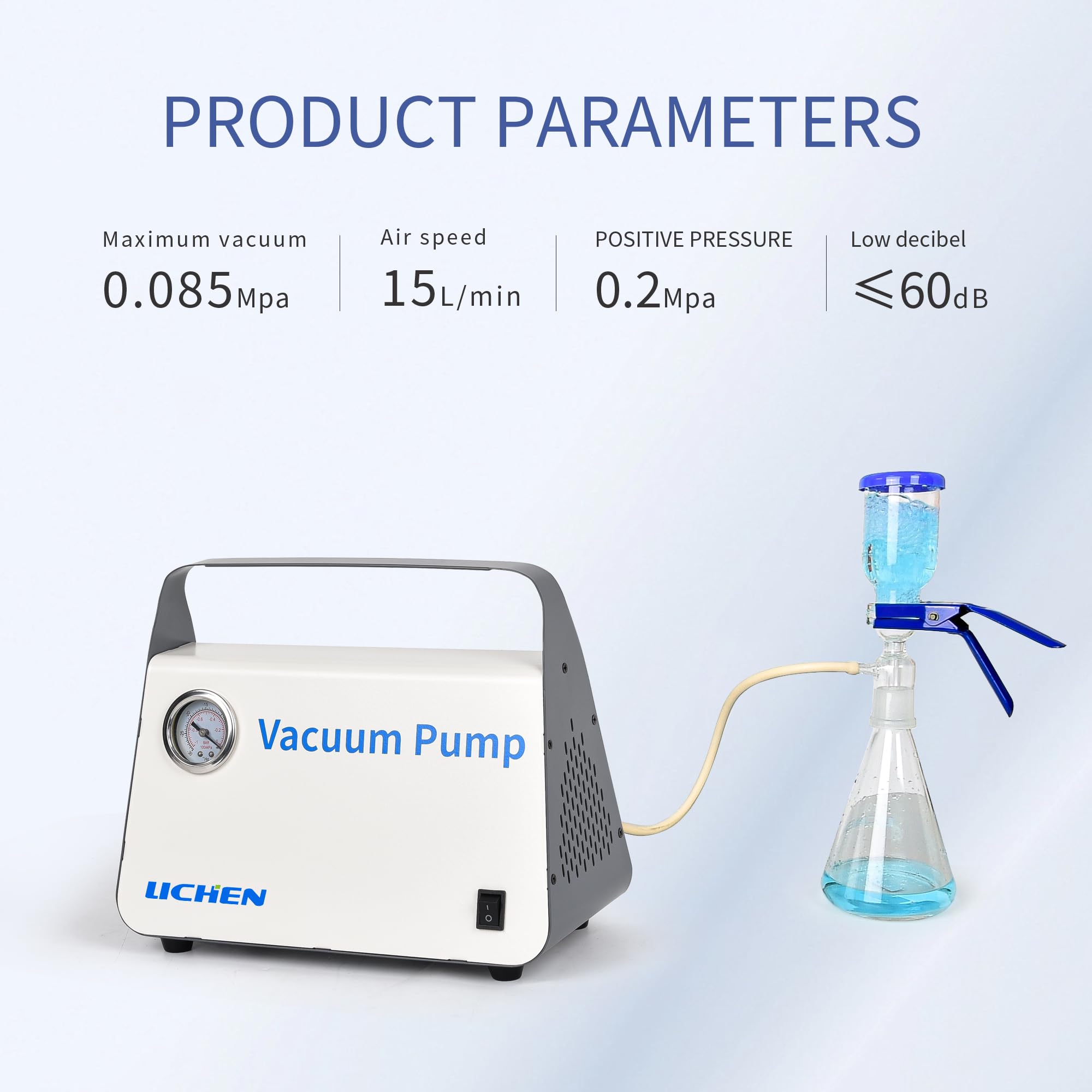 LICHEN Bomba de vacío de diafragma sin aceite, bomba de presión de vacío con caudal de 15 l/min con doble presión, portátil con kit de manguera para filtración de líquidos