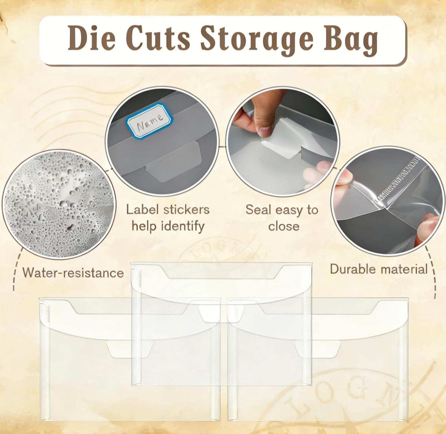 Pllieay 35pc Clear Stamp and Die Envelopes, Scrapbooking Storage Die Cuts for Card Making, Stencil Storage (7.5 x 5.5 Inch)