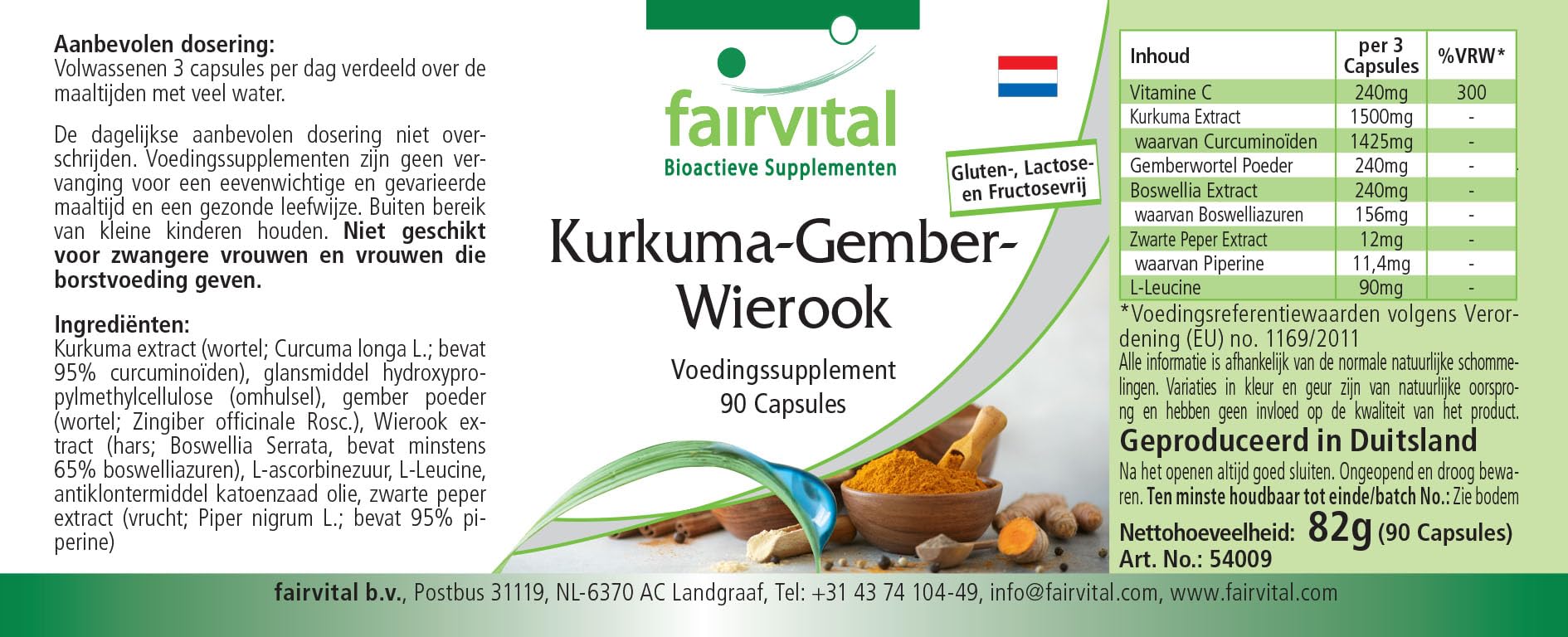 fairvital Curcuma, zenzero e boswellia con vitamina C, 90 capsule, vegane, con estratto di pepe nero