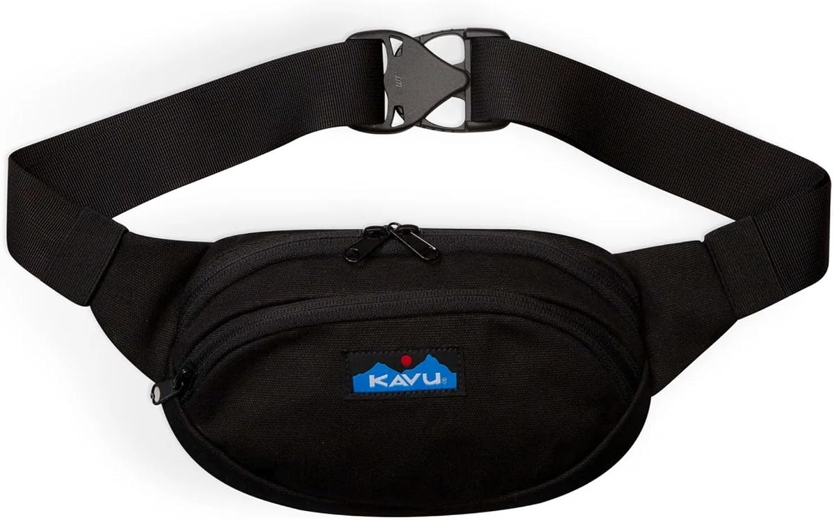 KAVU Canvas Spectator Belt Bag, Cotton Fanny Pack for Travel | 100% 12oz Cotton Canvas, Mesh-Backed & Padded Back Panel | 2 Zip Pockets, Adjustable 17-50-In Strap | Travel & Festivals
