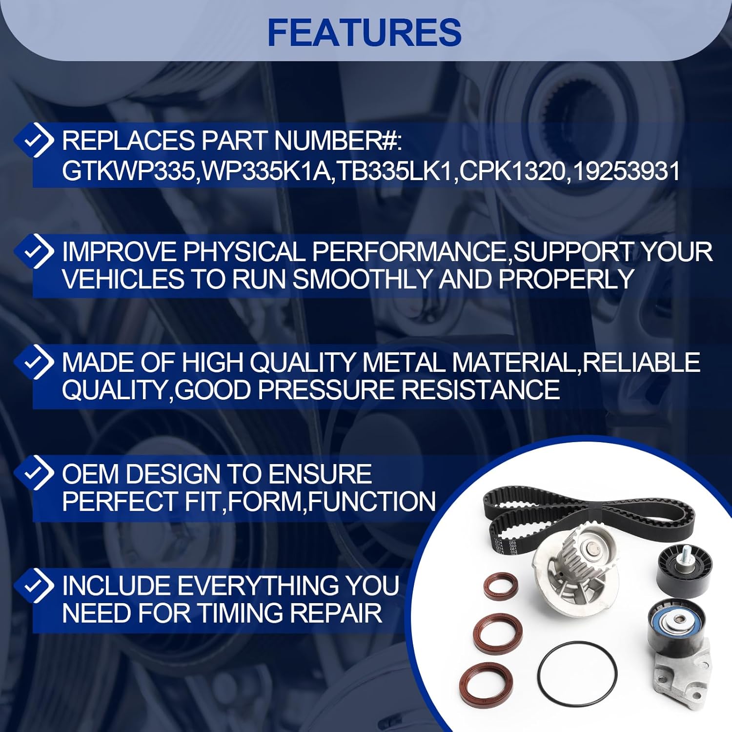 Timing Belt Kit Water Pump w/Gaskets Tensioner 2004 2005 2006 2007 2008 For Chevrolet Aveo 1.6L DOHC L4 16V