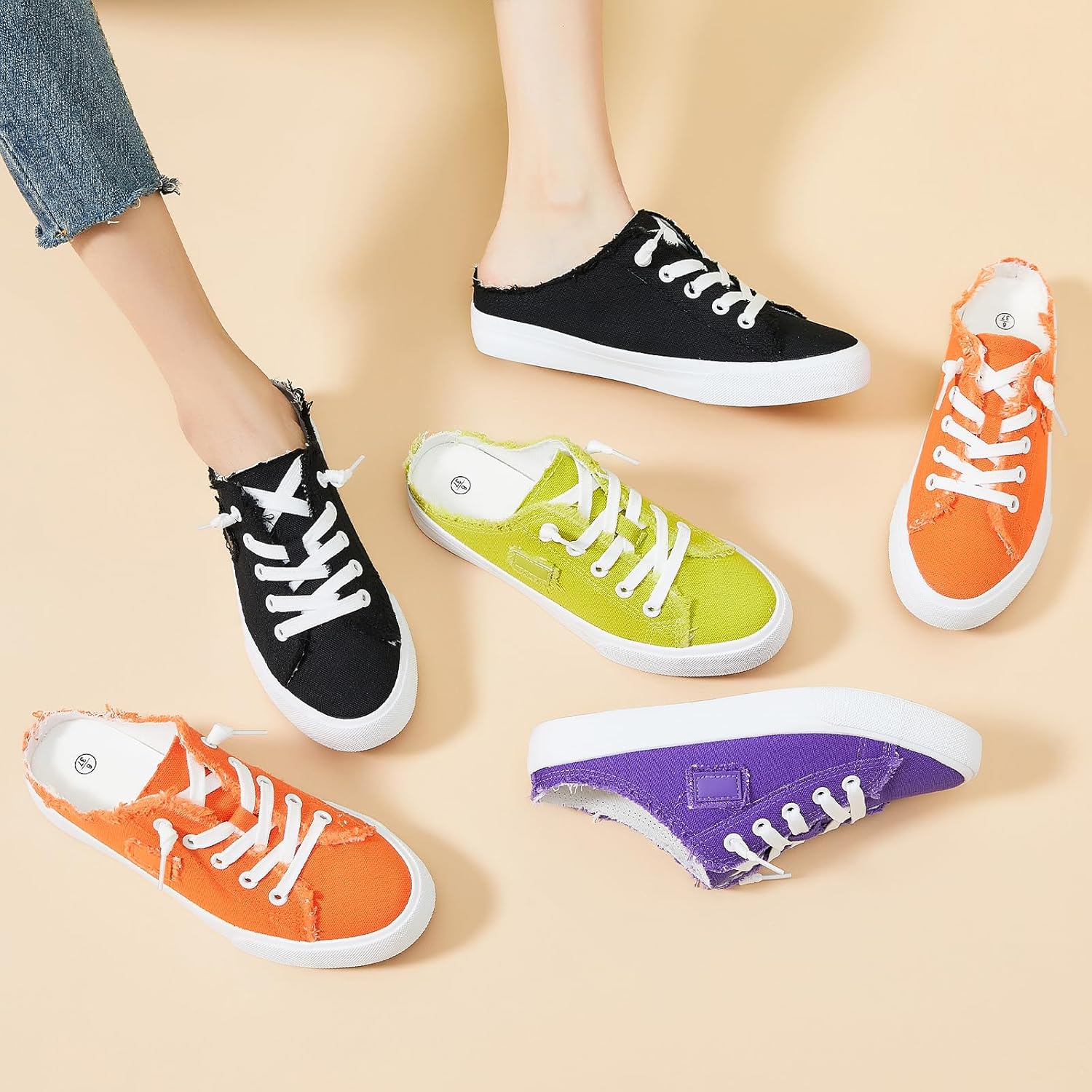 BENPAO Women's Slip on Sneakers Canvas Slip ons Shoes Fashion Comfortable Mules Womens Non Slip Loafers Casual Backless Shoes - Image 8