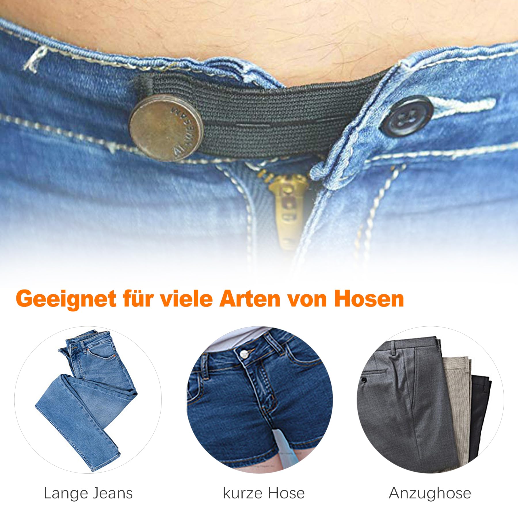 Set 8 Estensioni Per Cintura Pantaloni - Con Bottone Regolabile, Elastiche, Per Gravidanza O Comfort - Foto 5