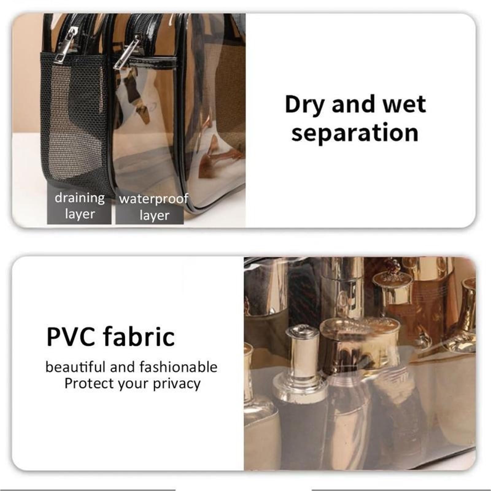 Borsa da toilette trasparente for donne e uomini, grande borsa da viaggio portatile for il trucco, borse cosmetiche 2 strati beauty case(Clear)