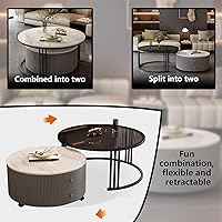 Vista 4 de Mesa de centro redonda anidable, mesas de centro redondas con almacenamiento para sala de estar, mesa de centro para sala minimalista, mesa