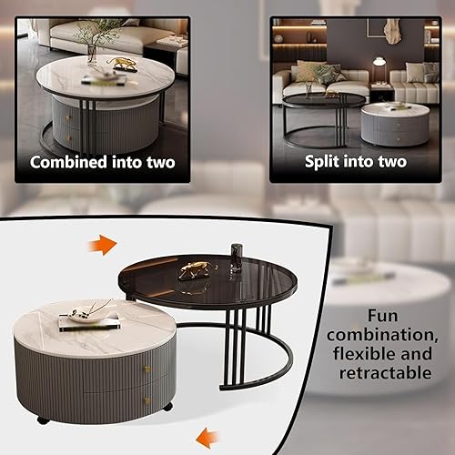 Miniatura 4 de Mesa de centro redonda anidable, mesas de centro redondas con almacenamiento para sala de estar, mesa de centro para sala minimalista, mesa de