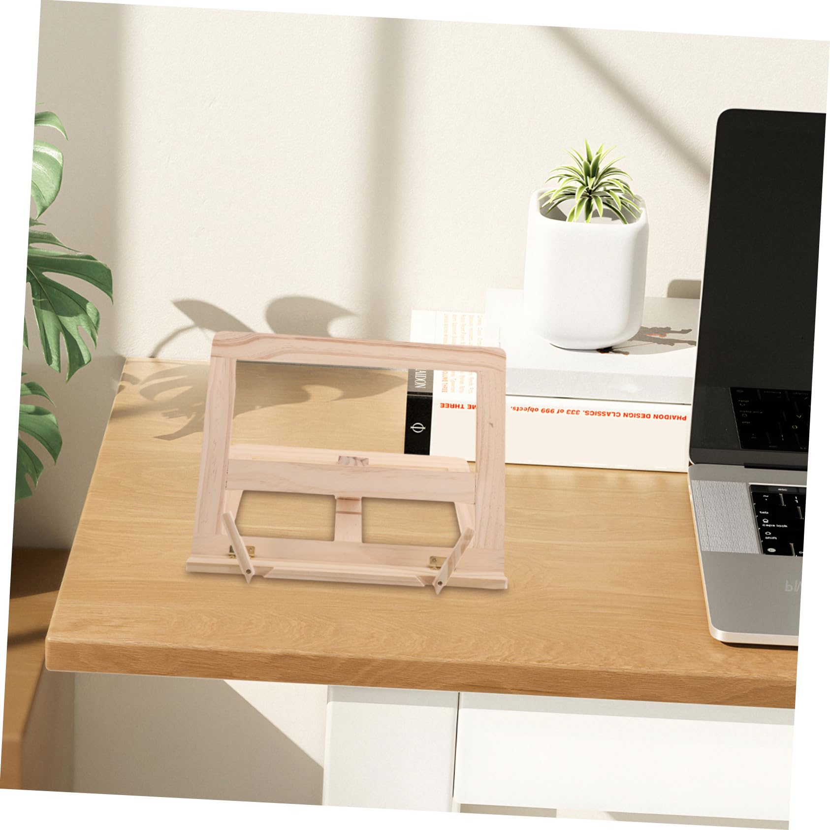 Supporto per Laptop in Legno Beige Regolabile Multiangolo | Dissipazione del Calore, Struttura Pieghevole da Tavolo, Adatto a Libri e Tablet