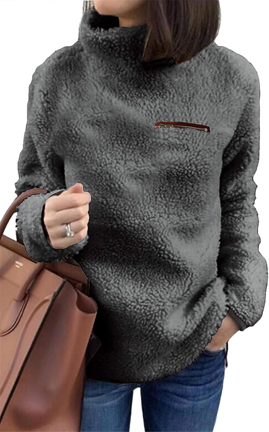 onlypuff Sherpa Pullover Hoodies for Women Fuzzy Sweatshirt Ladies Winter Warm Tops