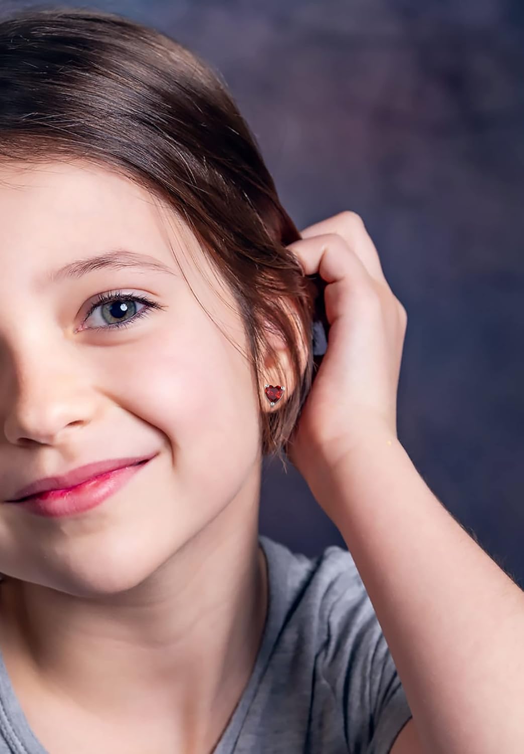 Vito Valentine's Day Earrings Gift, 925 Sterling Silver Birthstone Stud Earrings for Women, Heart Cubic Zirconia Hypoallergenic Ear Studs Jewelry Birthday Gift for Mom Wife Daughter Grandma - Image 5