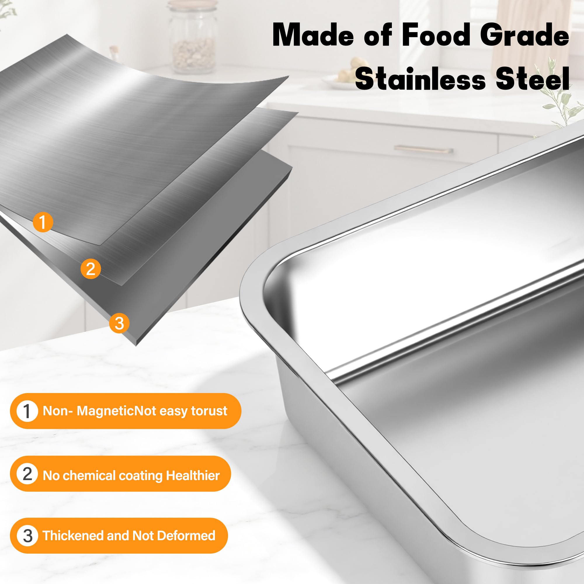 Deep Lasagna Pan with Lid - 7.4QT Stainless Steel -4