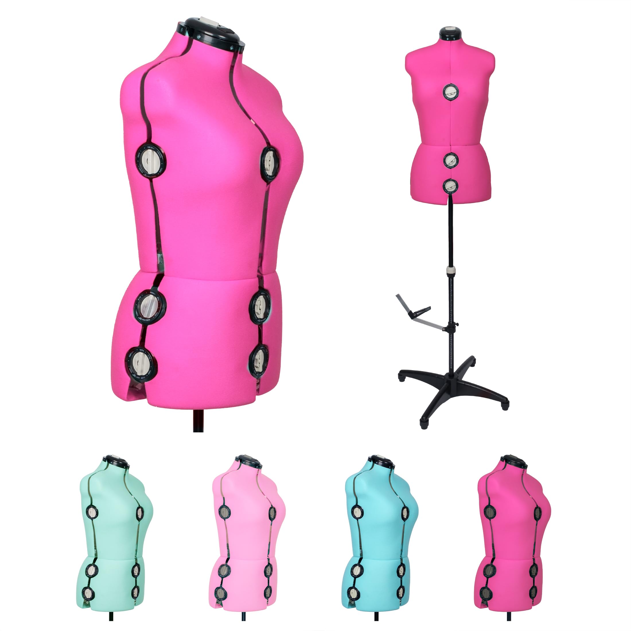BHD BEAUTY Rosy Pink 13 Dials Female Fabric Adjustable Mannequin Dress Form for Sewing, Mannequin Body Torso with Tri-Pod Stand, Up to 70" Shoulder