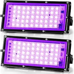 Luz Negra, Kit 2 Luz Negra Refletor Profissional, Lúz Nègra Uv Led, Refletor Led 50W, Lúz Nègra para Festa Neon, Lâmpada Léd Uv, Lampada Léd 50W, Lúz Uv