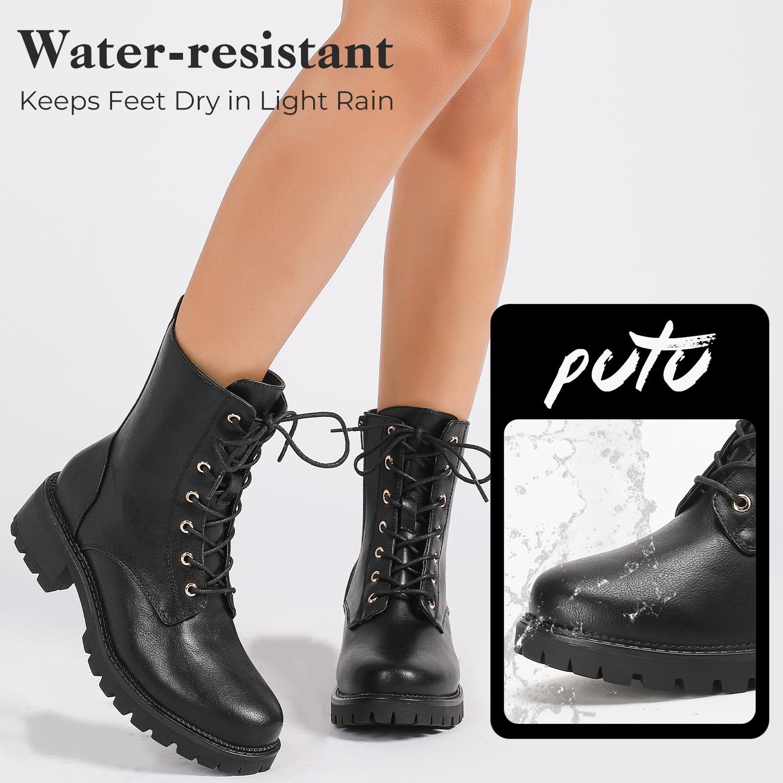 Putu Bottines Femme à Lacets et Fermeture Éclair, Bottes avec Semelle Antidérapante, Style Tendance et Faciles à Porter 36-42