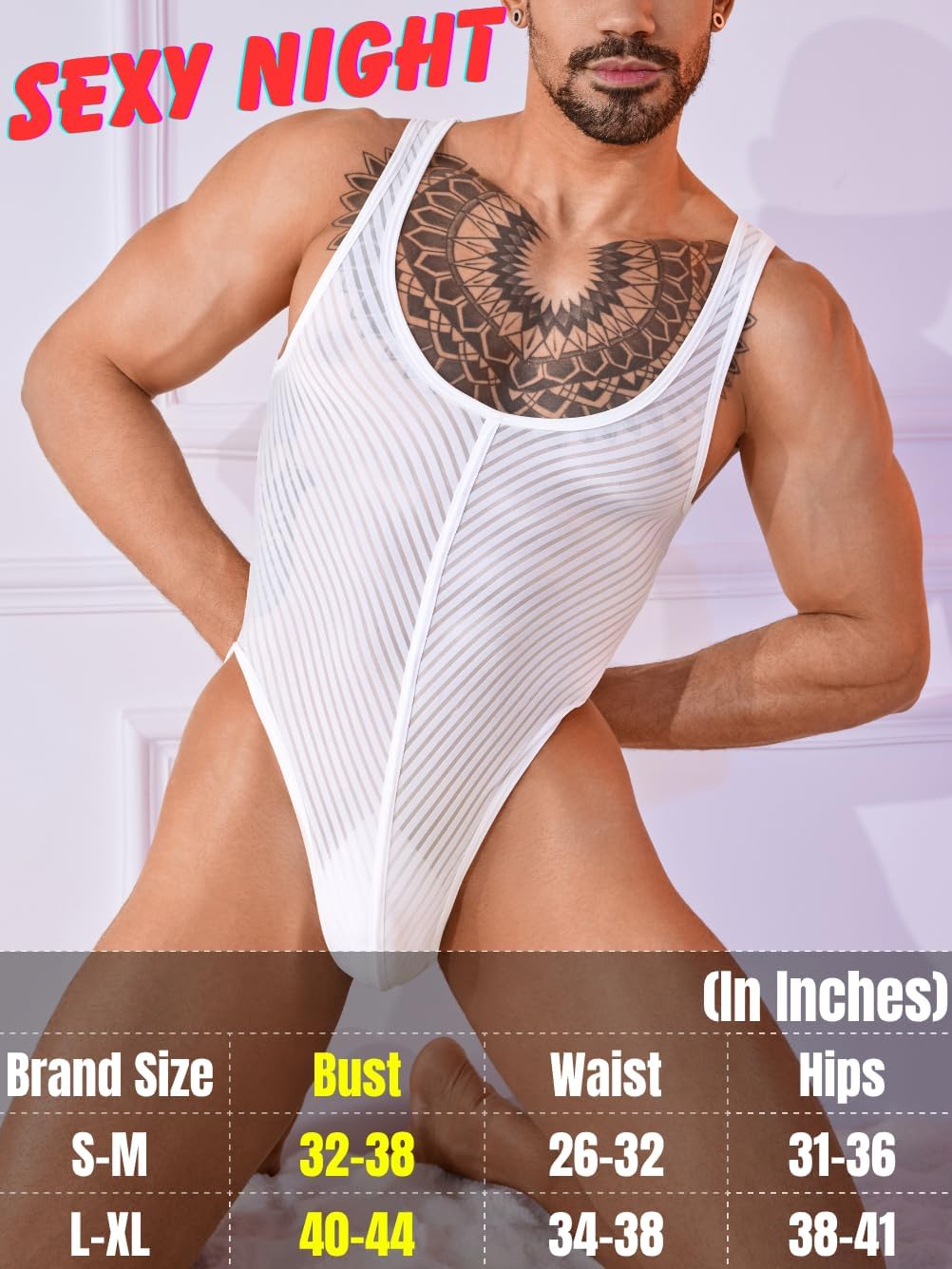 EHSUYAB Men Sexy Lingerie Bodysuit, Snap Crotch Mesh Tank Top, Sissy Clothes Gay Club, Shapewear Muscle Suit Rave Outfits