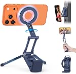 OMOTON TP02 Magnetic Phone Tripod Stand for Vlog Gym Kitchen Travel, Blue | Aluminum Phone Holder, Fit for iPhone 17 16 15 14 Series, Adjustable Foldable Rotating Office Essentials Accessories for Desk