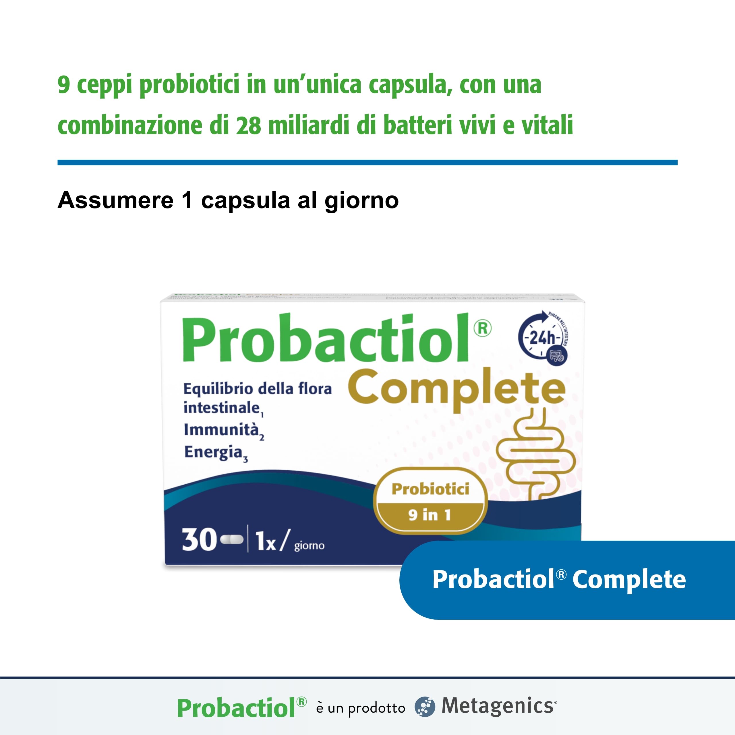 Metagenics Probactiol Complete - Combinazione di 9 Ceppi Probiotici per Migliorare l'Equilibrio della Flora Intestinale - 30 Capsule