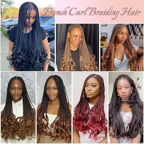 Miniatura 8 de GetGal Paquete de 8 extensiones de cabello rizado francés de 24 pulgadas, color rojo y marrón, suelto, ondulado, ondulado, trenzado, preestirado,