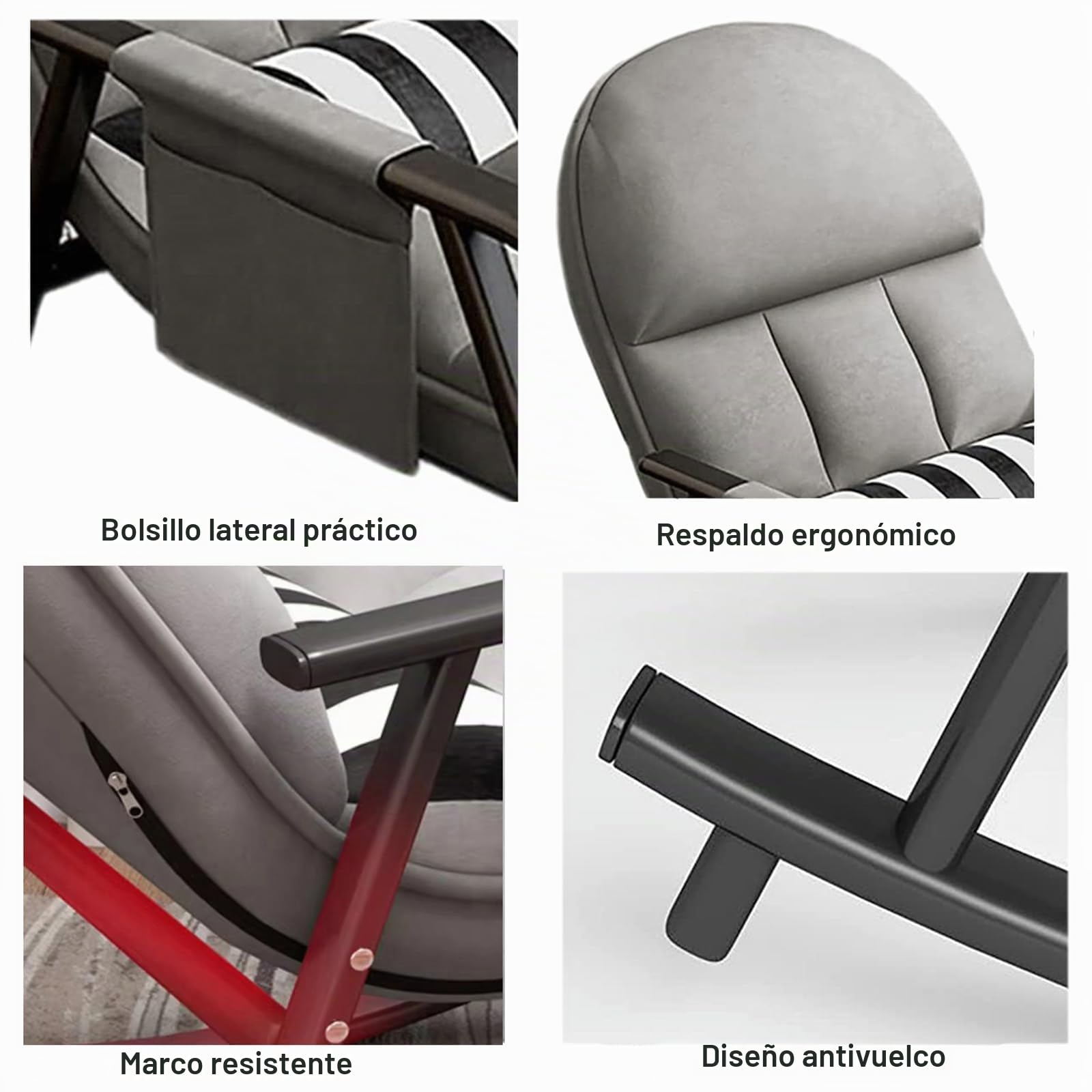Mecedora XXL, sillón de salón para exteriores, extragrande, con acolchado, ajustable en 5 posiciones, para salón, dormitorio, balcón, jardín, hasta 150 kg (gris)
