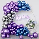 Flyloons 100 pcs Blue Silver Purple Metallic Chrome Balloons for Birthday Decoration items celebration Anniversary Girls Boys Men Women gallery image