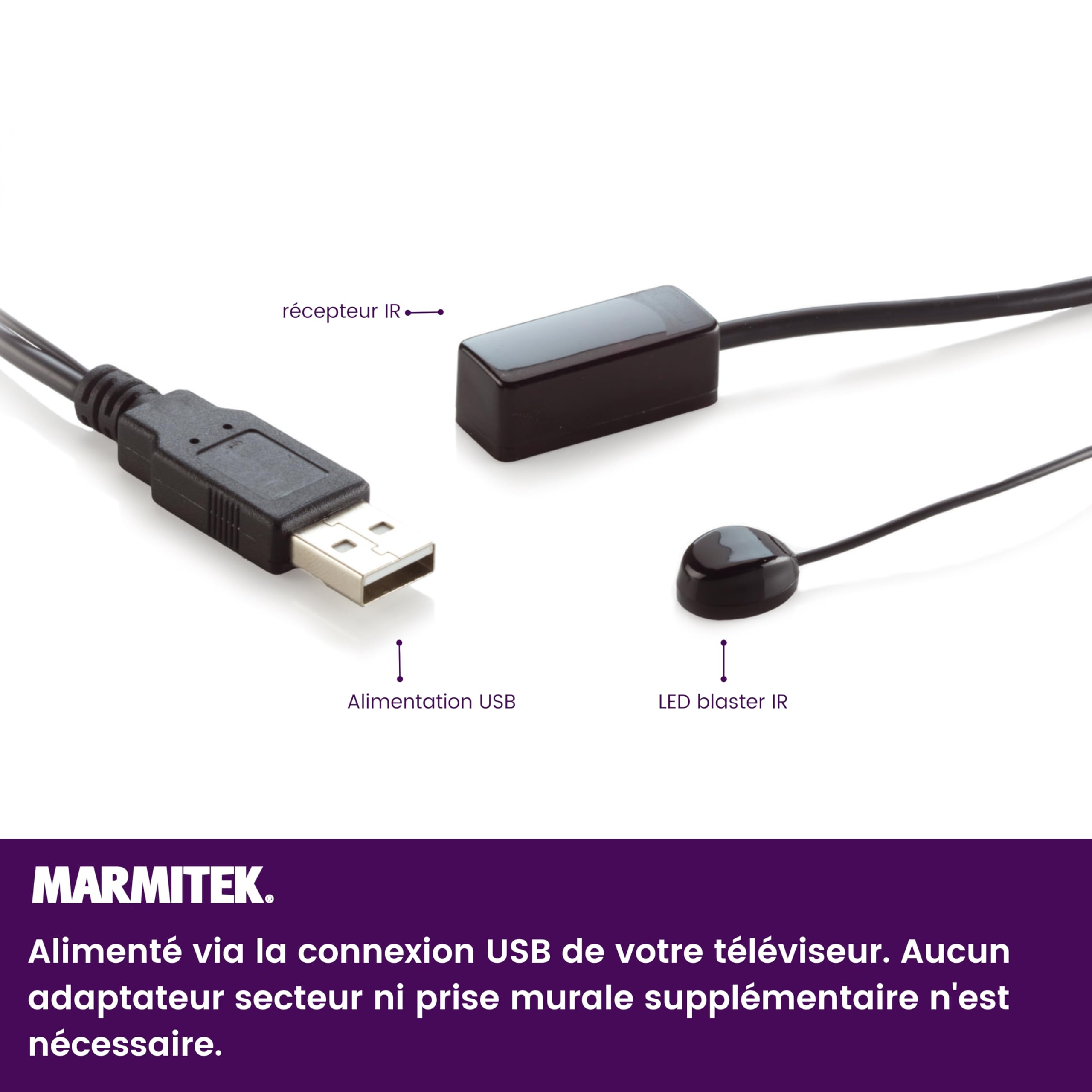 Recepteur Infrarouge USB - Marmitek IR100USB - IR Blaster - Contrôlez les Appareils Derrière Le Téléviseur Avec Votre Propre Télécommande - Alimentation Via La Sortie TV USB