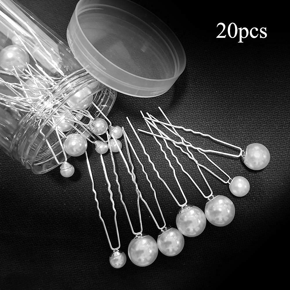 Bridal Hair Side Comb Silver and Pearl Hair Pins Set 20 Pieces for Women Wedding Flower Girls Hair Accessories Bridesmaids Headpiece with Gift Box Set : Beauty & Personal Care