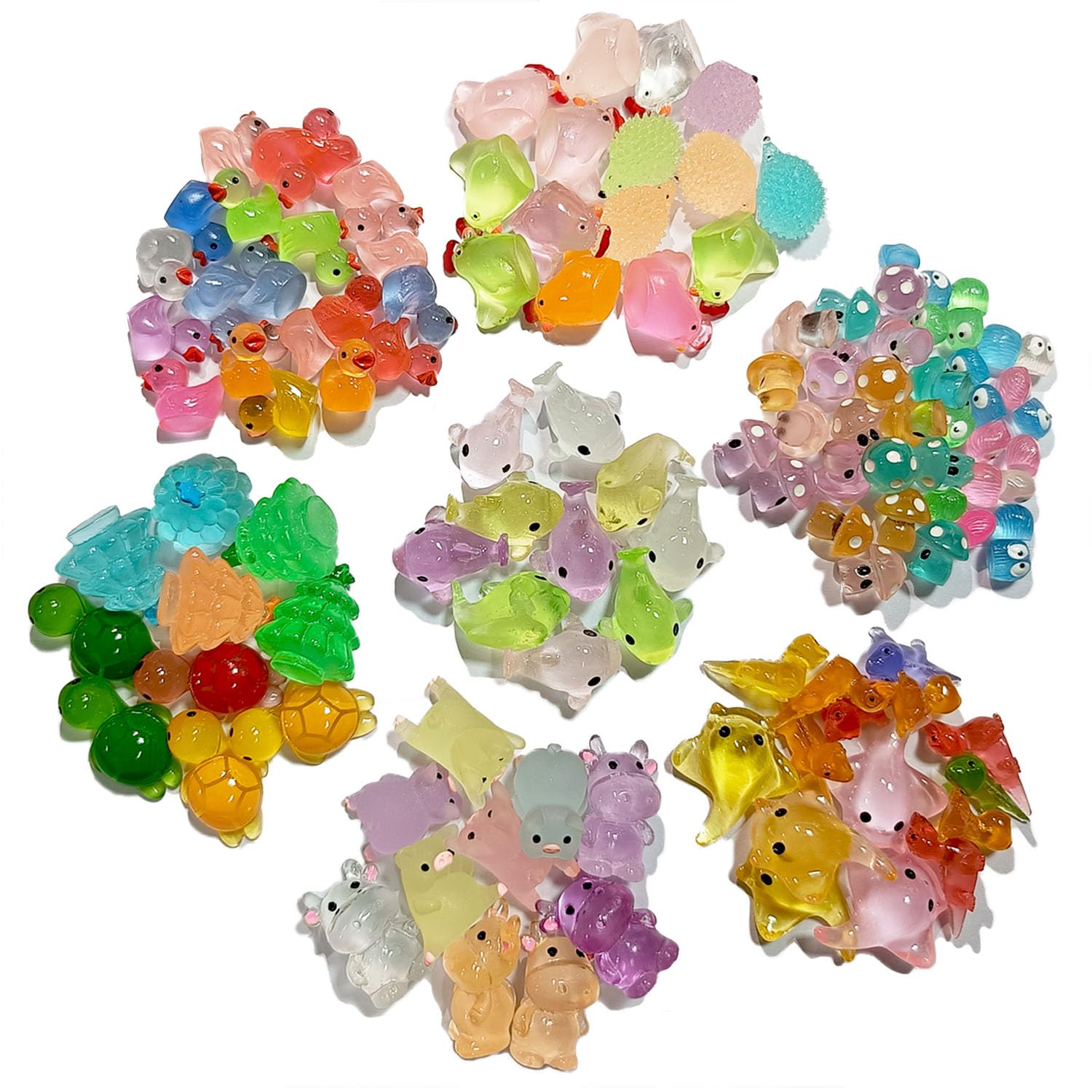 OrgMemory 120 PCS Mini Luminous Resin Animals, 12 Styles, Small Plastic Animal Figures