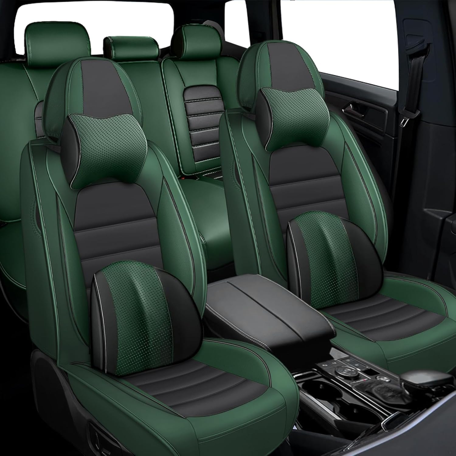 Universal Cadillac Seat Covers Full Set – Faux Leather, Anti-Slip, Waterproof, Black & Orange, Side Airbag Safe