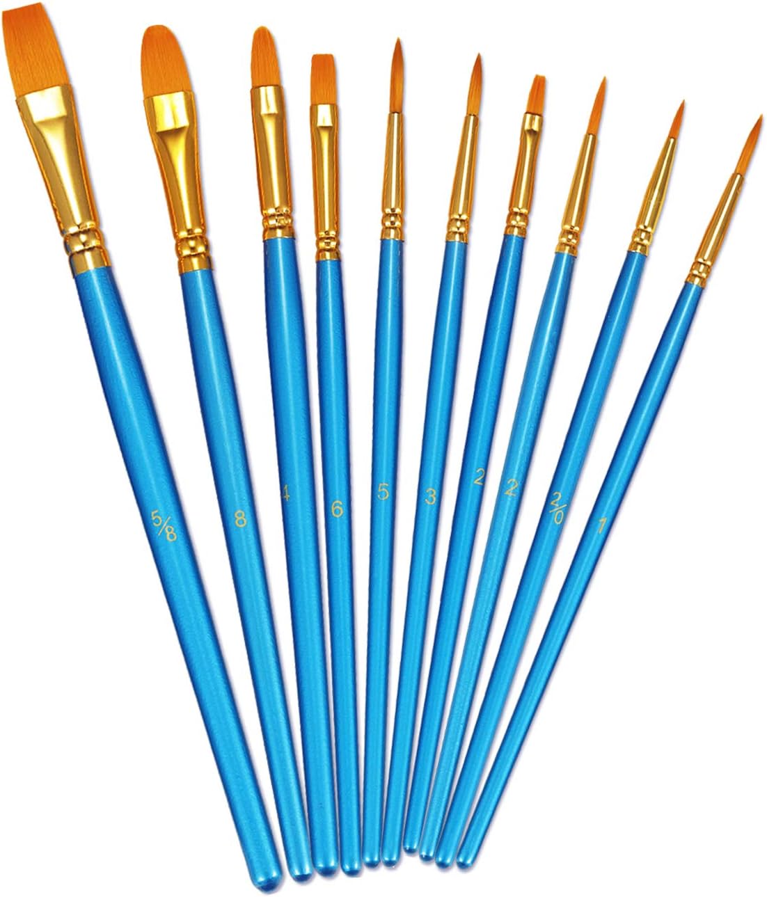 BOSOBO Paint Brush Set, 10pcs Round Pointed Tip Nylon Hair Artist