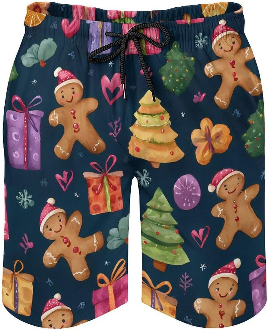 Christmas Gingerbreads Mens Swim Trunks Beach Swimming Board Shorts with Mesh Lining Athletic