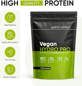 GN Vegan Hydro Pro Hydrolysed Protein Powder | 1kg Unflavoured Pea - Hydrolysed Plant Based Protein-Powder | 25g per Serving | Pea-Protein Isolate | Non-GMO & Unsweetened