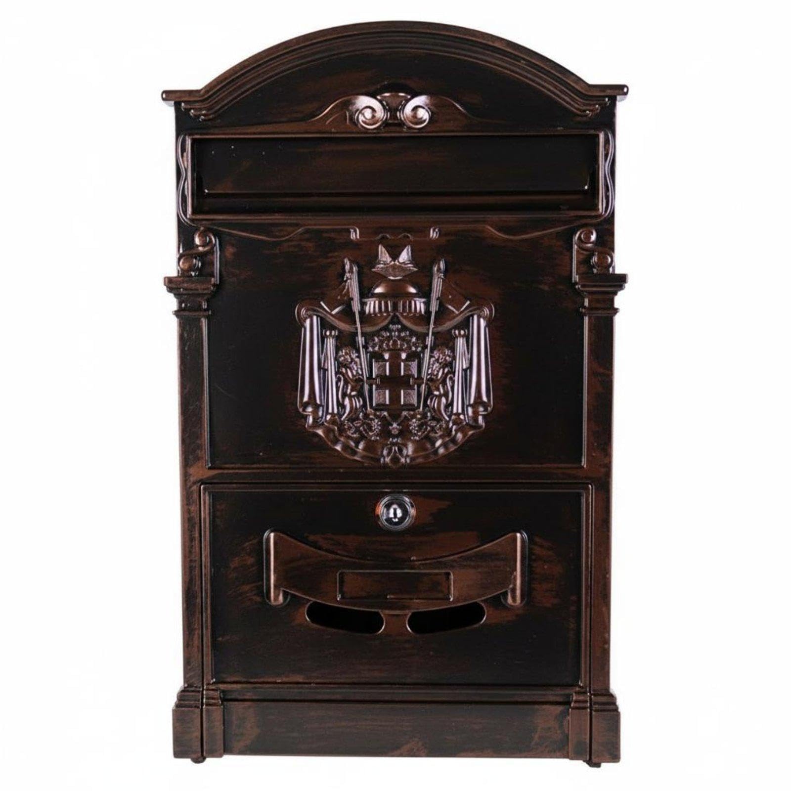 Lockable Wall Mailbox Weather Resistant Vintage Wall Mailbox Protected Latch Rainproof Post Box for Entryway, Villa Red Copper-image-12