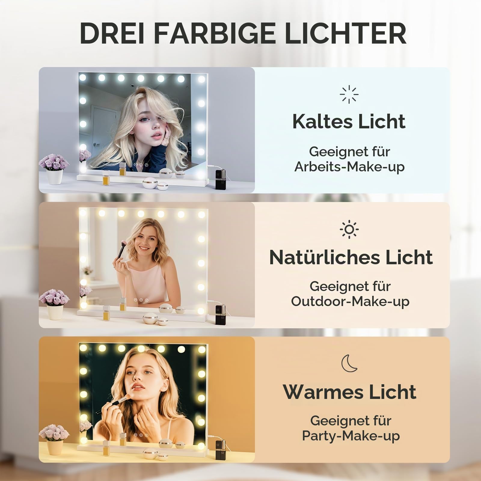 Hollywood Kosmetikspiegel für Make-up mit Lichtern, 58 x 46 cm