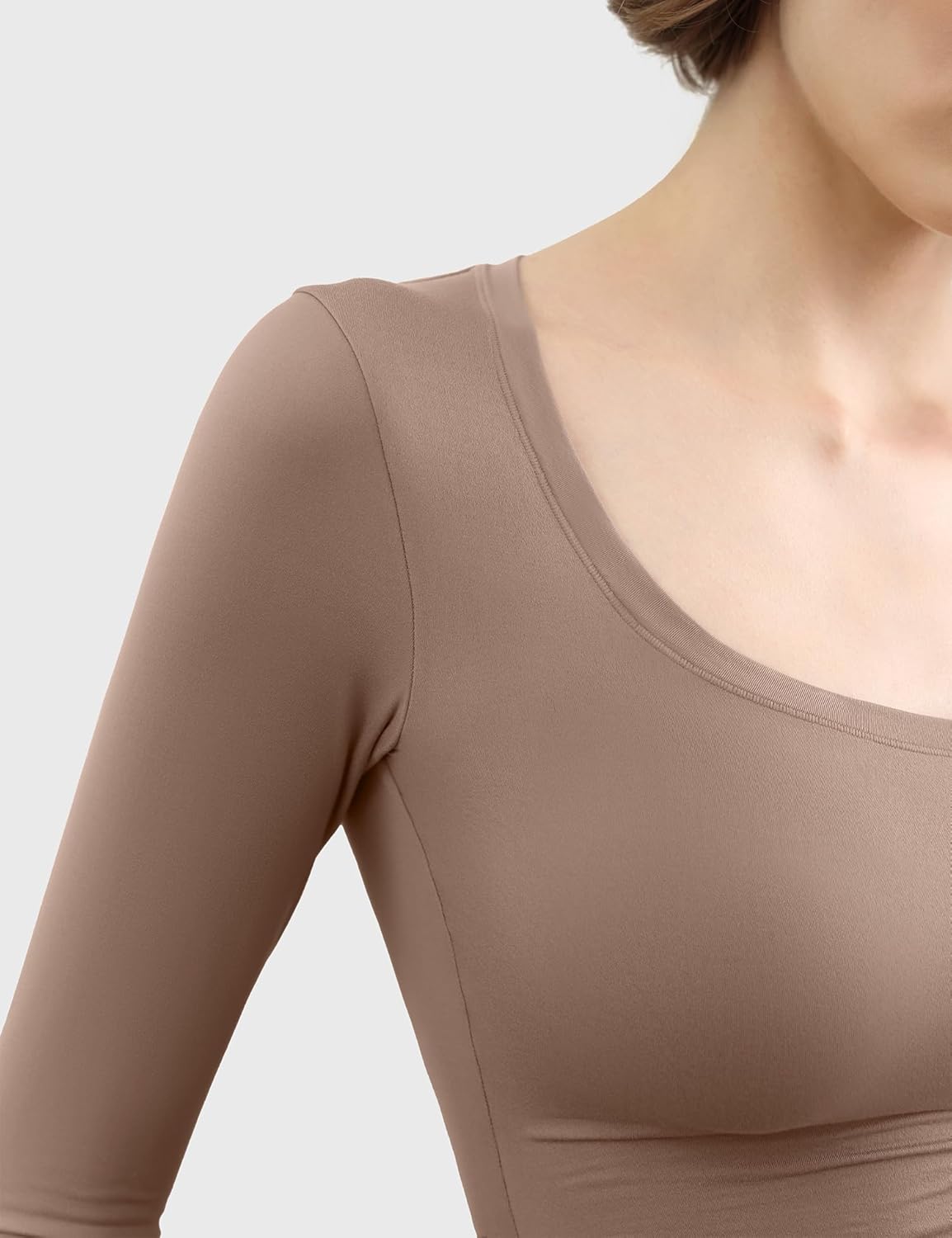 PUMIEY Women's Long Sleeve T Shirts Scoop Neck Slim Fit Going Out Tops Double Lined Basic Tee Smoke Cloud Collection - Image 6