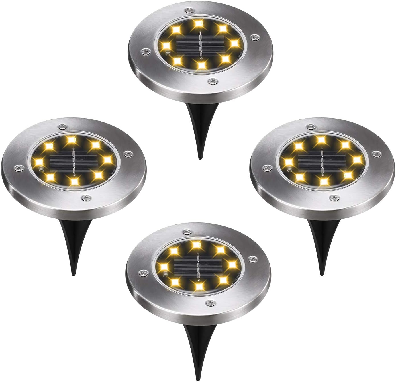 Solar Lights Outdoor Garden - Isilila 4pcs 8 LED Solar Ground Lights Gerden Lights Solar Powered Waterproof IP65 Path Lights for Yard Patio Driveway Walkway Lawn Pathway Landscape(Warm White-4pcs)