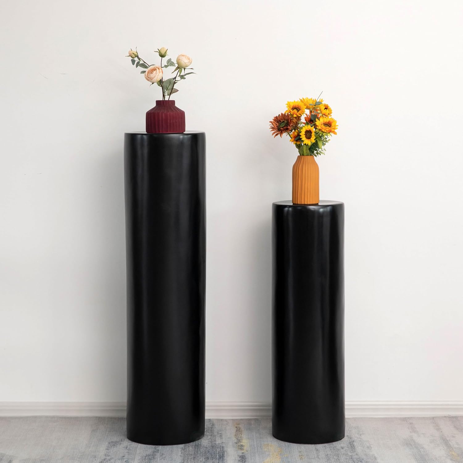 52" Fiberglass Cylinder Stand Ideal for Flower Arrangements Column Party Decor Dessert & Cake Table Pedestal for Weddings Birthdays Banquets Baby Showers Housewarming and Event Decor, Black