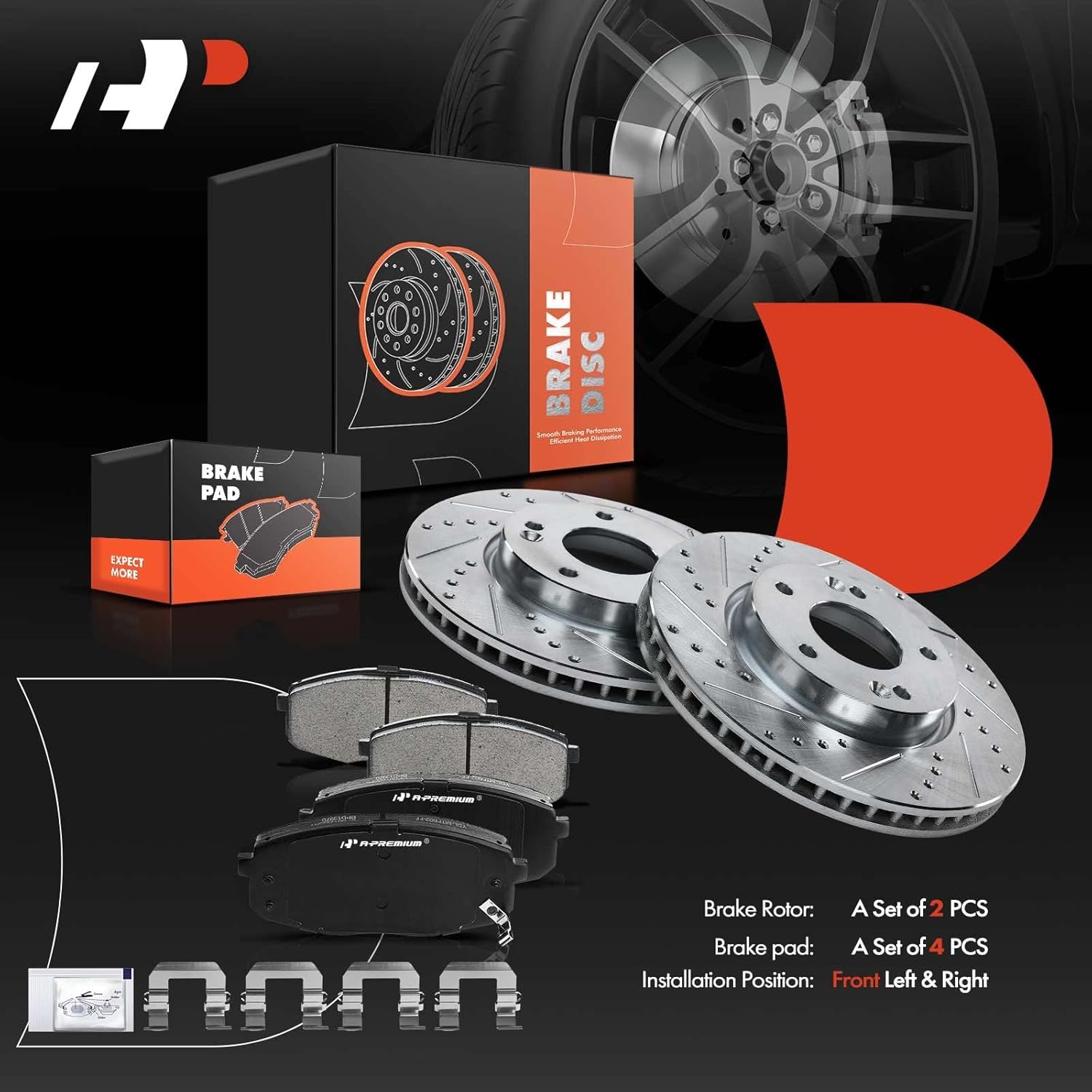 A-Premium 11.02 inch (280mm) Front Drilled and Slotted Disc Brake Rotors + Ceramic Pads Kit Compatible with Kia Models - Forte/Forte Koup 2010-2013, Forte5 2012-2013, 6-PC Set