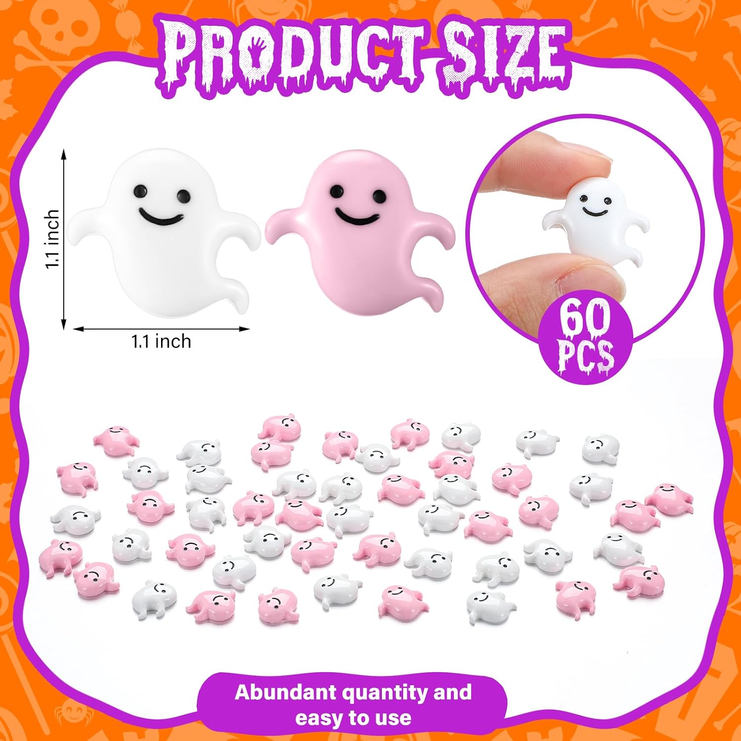 Giegxin 60 Pcs Halloween Miniatures Ghost Charms Flatback Mini Ghost Decoration Small Artificial Halloween DIY Craft for Party Dollhouse Hair Clips Vase Fillers Accessories(Pink,1.1 Inch) image 2