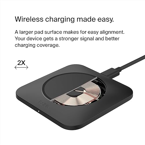 Miniatura 3 de Belkin BoostCharge Pro - Almohadilla de carga inalámbrica universal de 15 W, cargador Qi rápido, almohadilla de carga grande para iPhone de Apple,