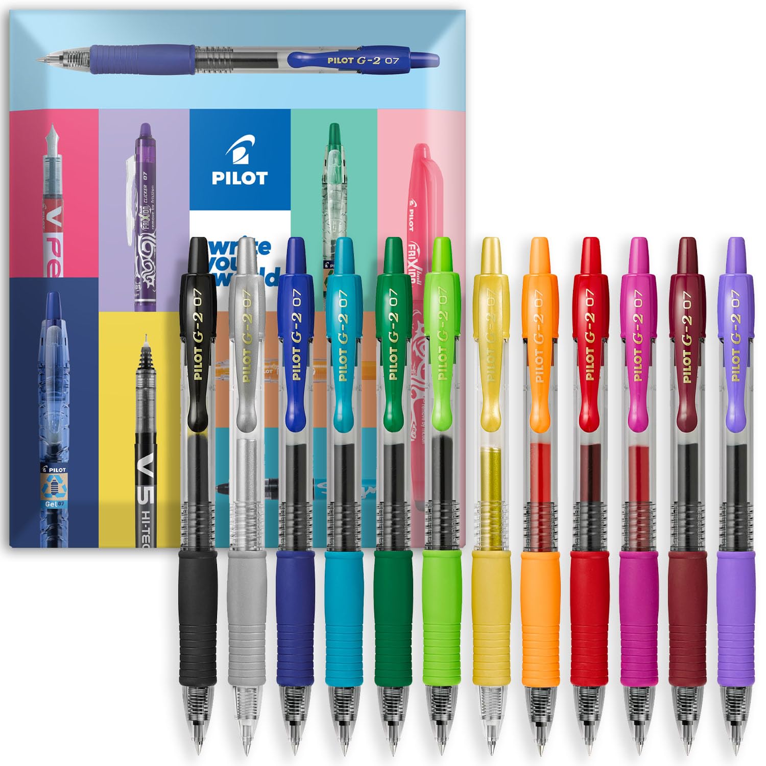 G-2 Retractable Gel Ink Rollerball Pens - 0.7mm Nib Tip - In Envelope Gift Packaging - Set of 12 - Essential Colours