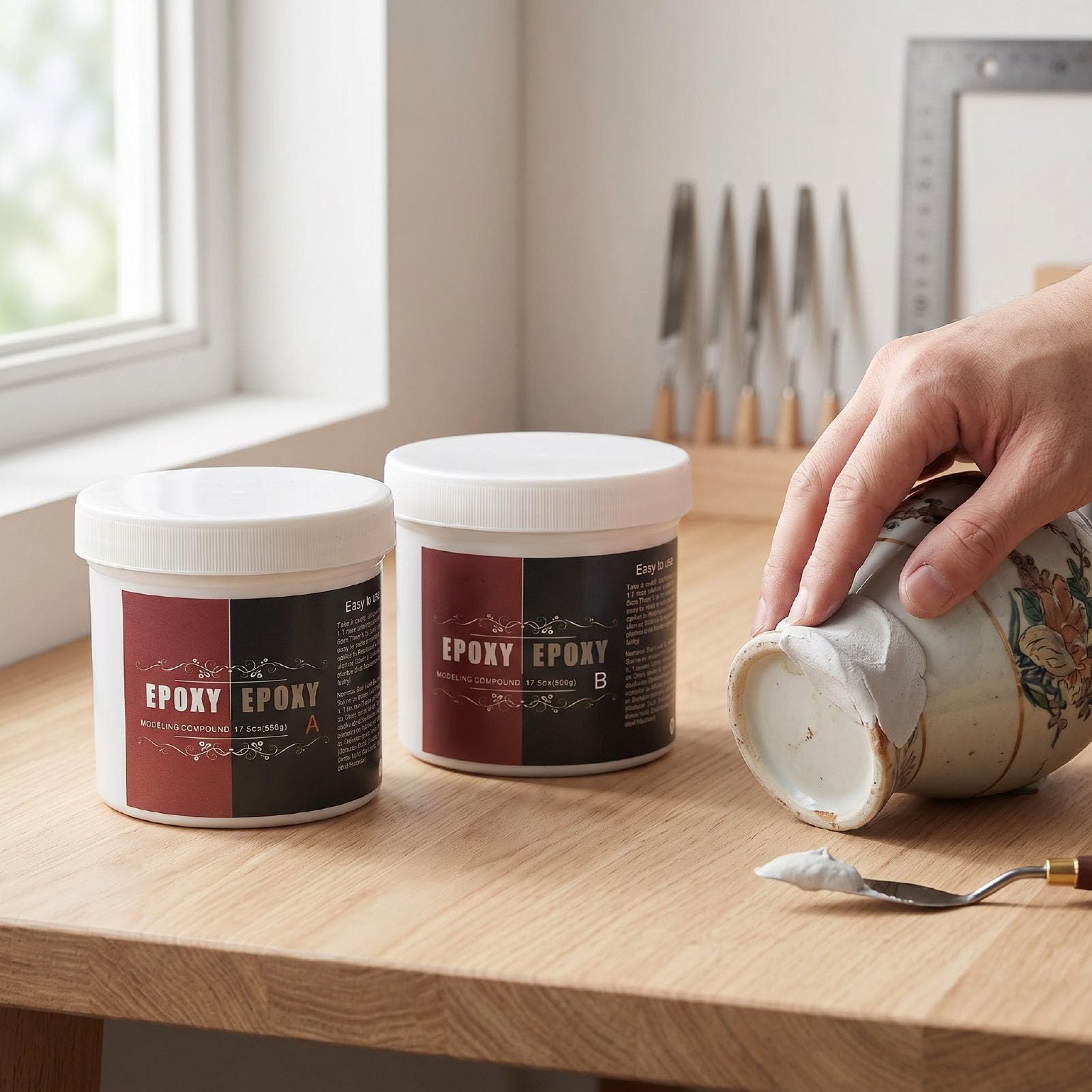 Pssopp Sculpt Clay, 2-częściowa Masa Modelarska A B, 500 G Każda | Samoutwardzalna masa szpachlowa do rzeźbienia i naprawy projektów artystycznych budynków Odporna na ciepło Wodoodporna Nie