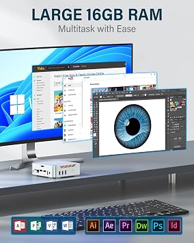 KAMRUI GK3Plus Mini PC, 16GB RAM 1TB M.2 SSD Mini Computers,12th Alder Lake N95 (up to 3.4GHz) Micro PC, 2.5''SSD, Gigabit Ethernet,4K UHD,Three Screen Display, WiFi,BT,VESA/Home/Business Small pc