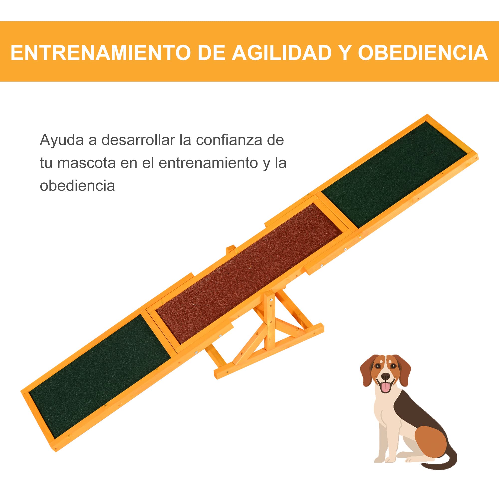 PawHut Balancín para Perros 180x30x30 cm Agility Ejercicio Entrenamiento para Mascotas con Superficie Antideslizante Carga Máxima de 50 kg Mutlicolor