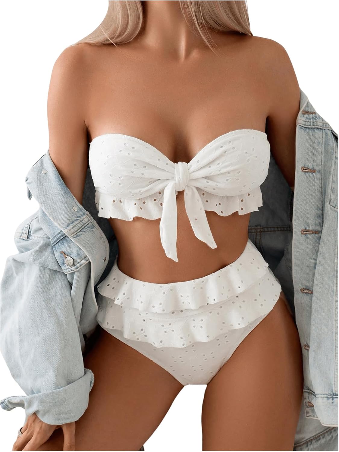 WDIRARA Women's Piece Bandeau Ruffled Hem Knot Nigeria Ubuy